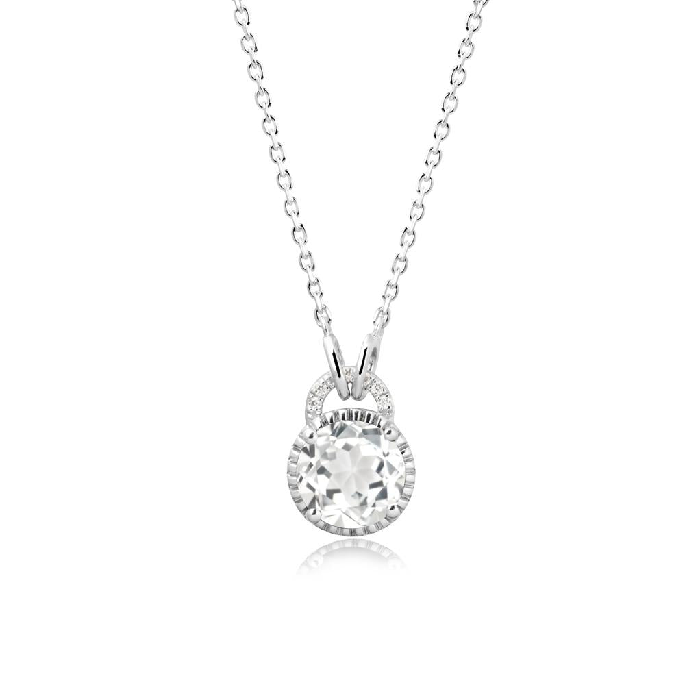 White Topaz Pendant with Decorative Halo - LUO Jewelry #metal_sterling silver