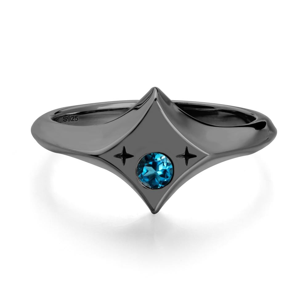 Zodiac Signet London Blue Topaz Ring - LUO Jewelry #metal_black finish sterling silver