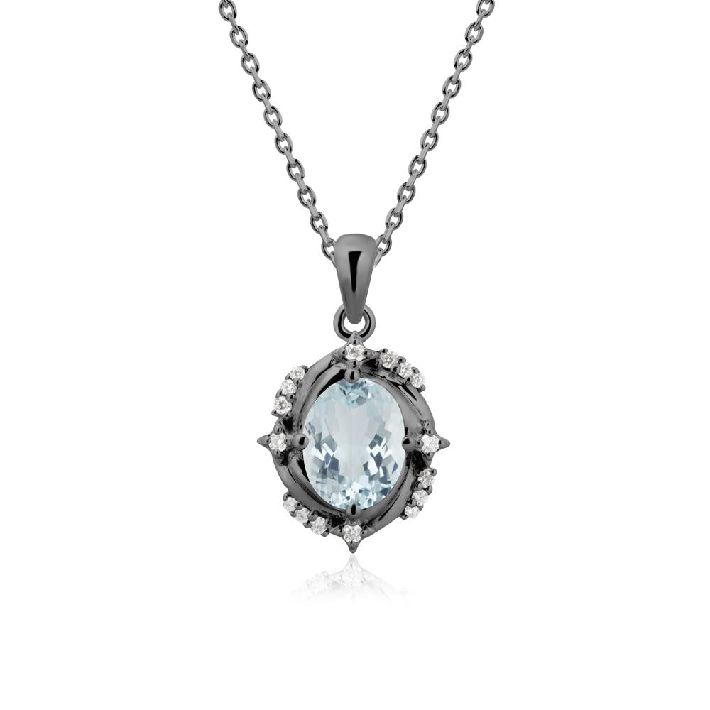 Oval Aquamarine Shooting Star Pendant Necklace - LUO Jewelry #metal_black finish sterling silver