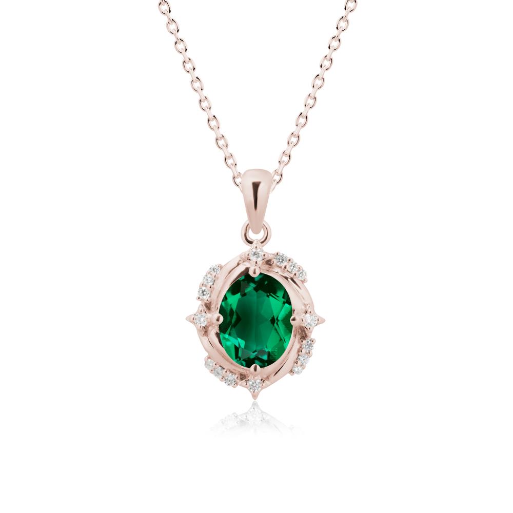 Oval Emerald Shooting Star Pendant Necklace - LUO Jewelry #metal_14k rose gold