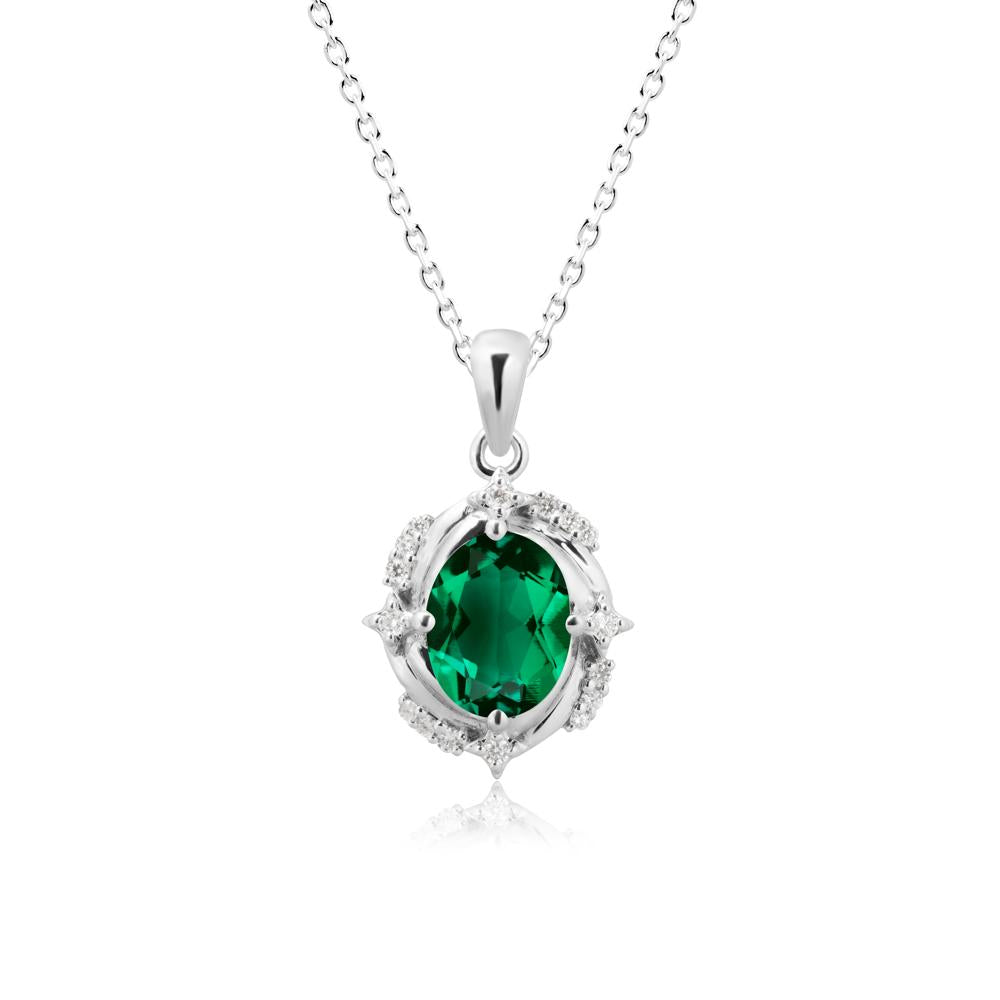 Oval Emerald Shooting Star Pendant Necklace - LUO Jewelry #metal_14k white gold