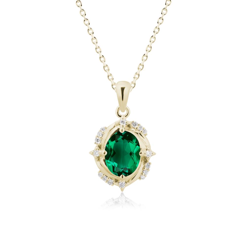 Oval Emerald Shooting Star Pendant Necklace - LUO Jewelry #metal_14k yellow gold
