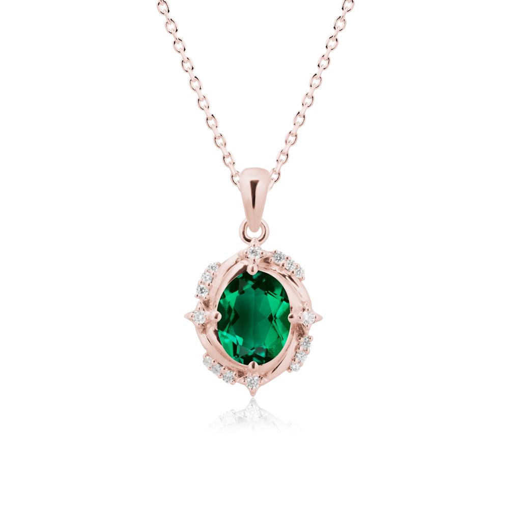 Oval Emerald Shooting Star Pendant Necklace - LUO Jewelry #metal_18k rose gold