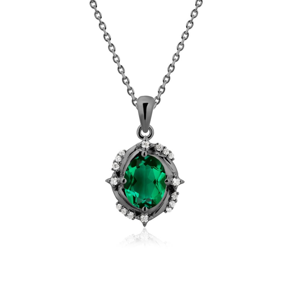 Oval Emerald Shooting Star Pendant Necklace - LUO Jewelry #metal_black finish sterling silver