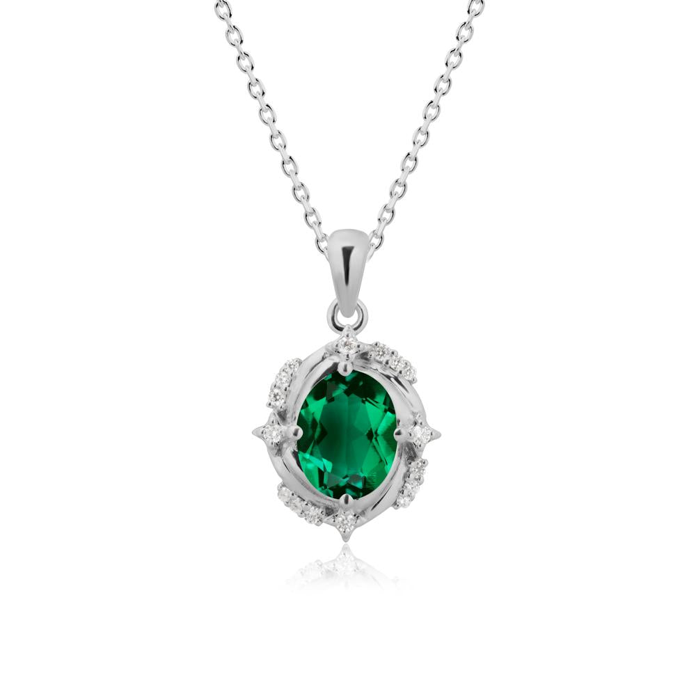 Oval Emerald Shooting Star Pendant Necklace - LUO Jewelry #metal_platinum