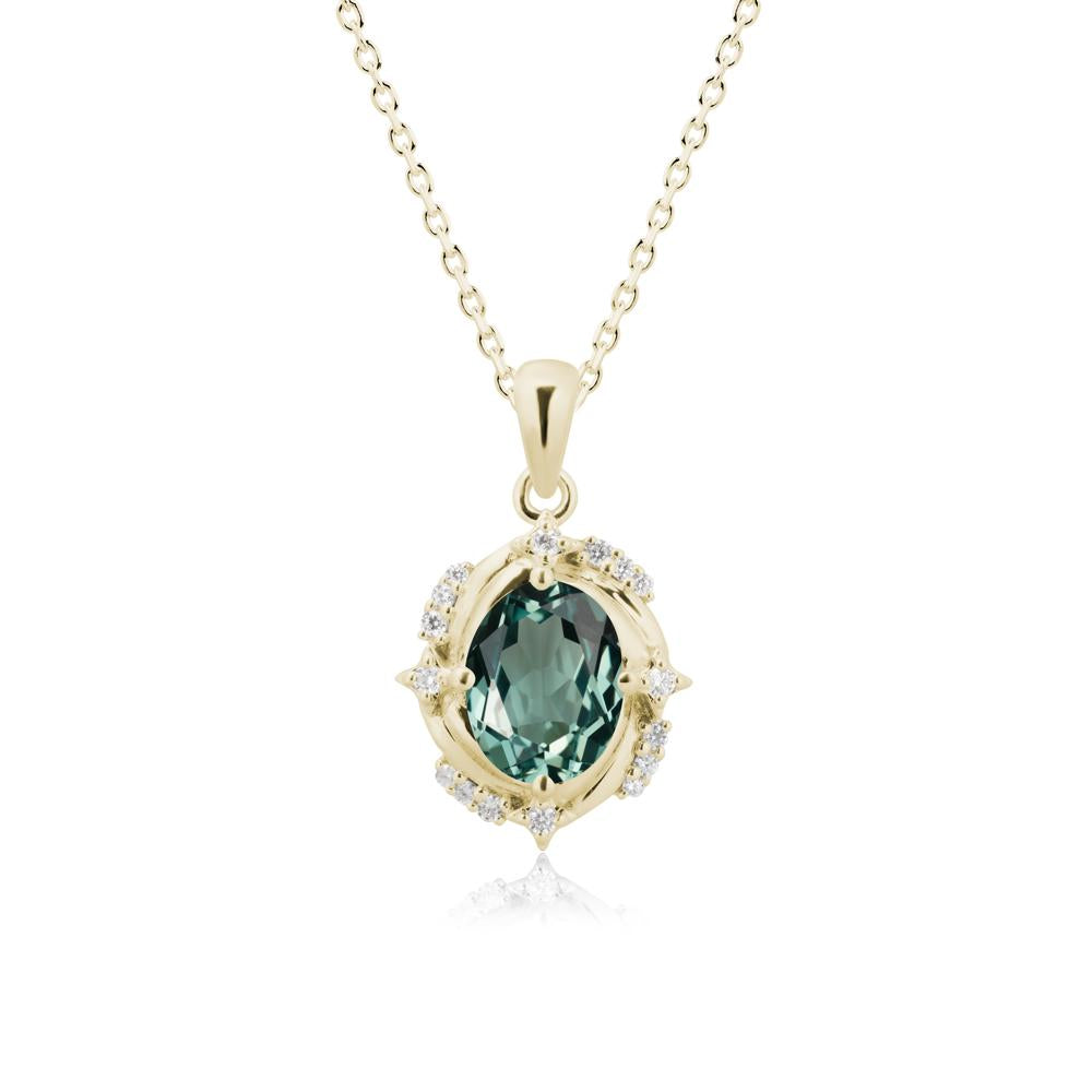 Oval Green Sapphire Shooting Star Pendant Necklace - LUO Jewelry #metal_14k yellow gold