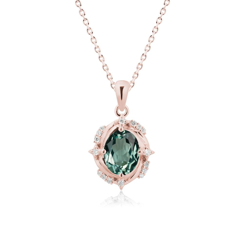 Oval Green Sapphire Shooting Star Pendant Necklace - LUO Jewelry #metal_18k rose gold