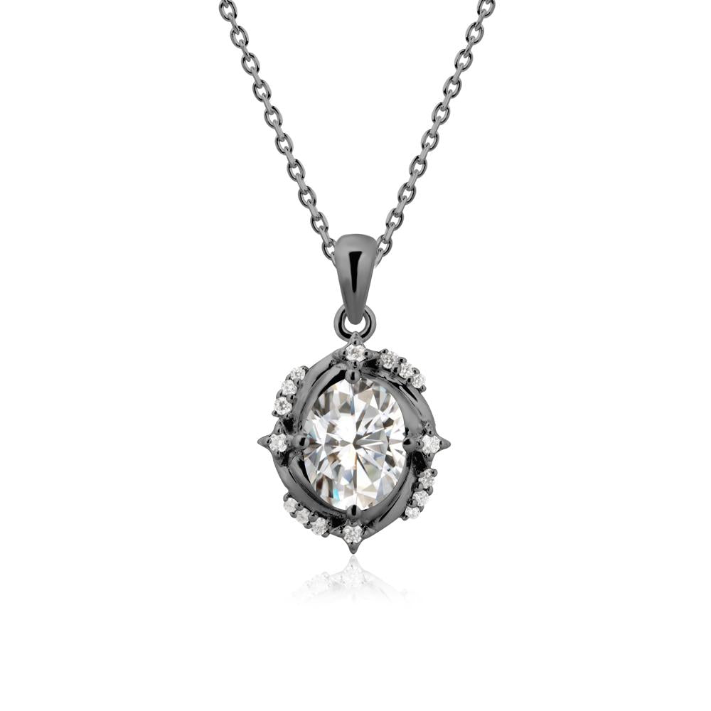 Oval Moissanite Shooting Star Pendant Necklace - LUO Jewelry #metal_black finish sterling silver