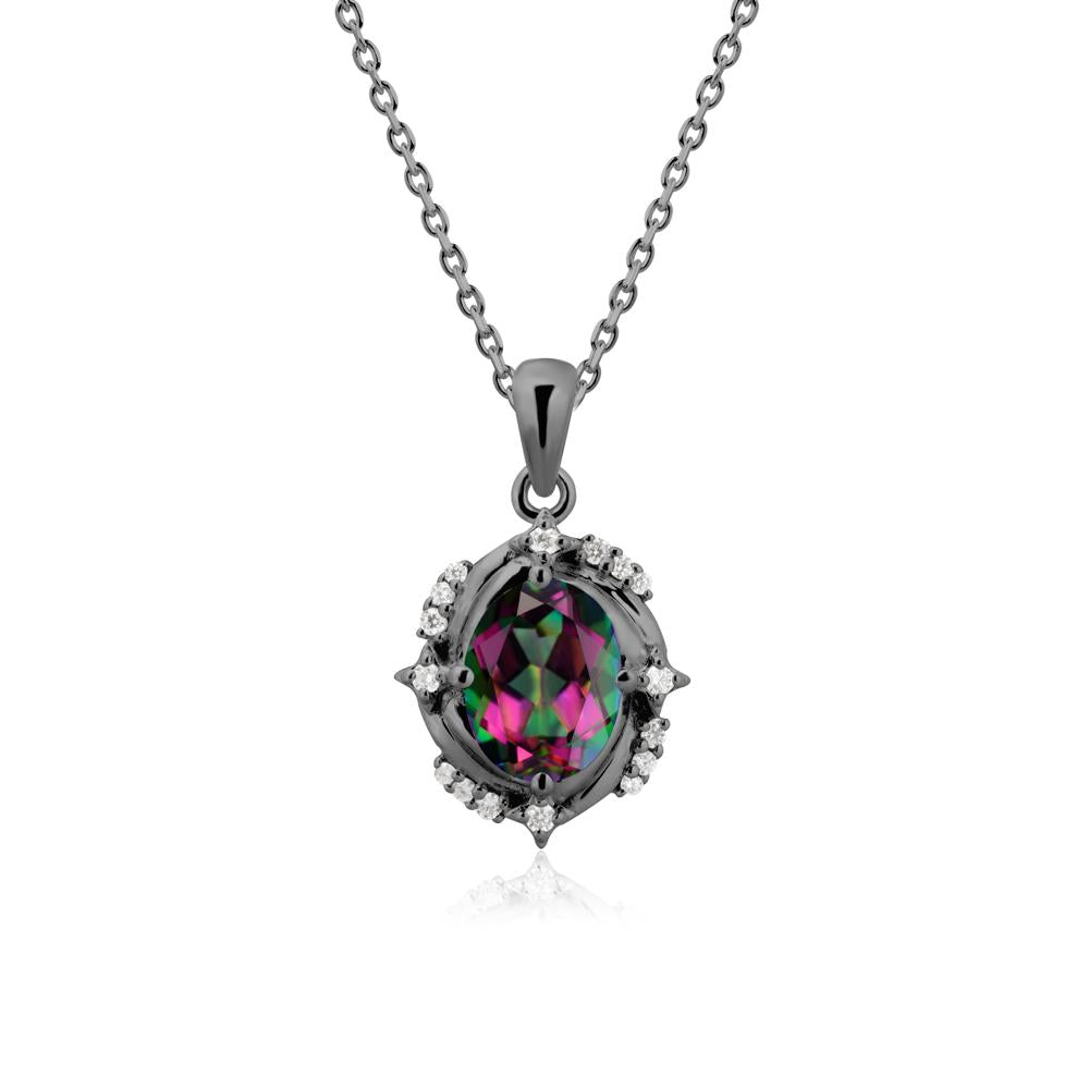 Oval Mystic Topaz Shooting Star Pendant Necklace - LUO Jewelry #metal_black finish sterling silver