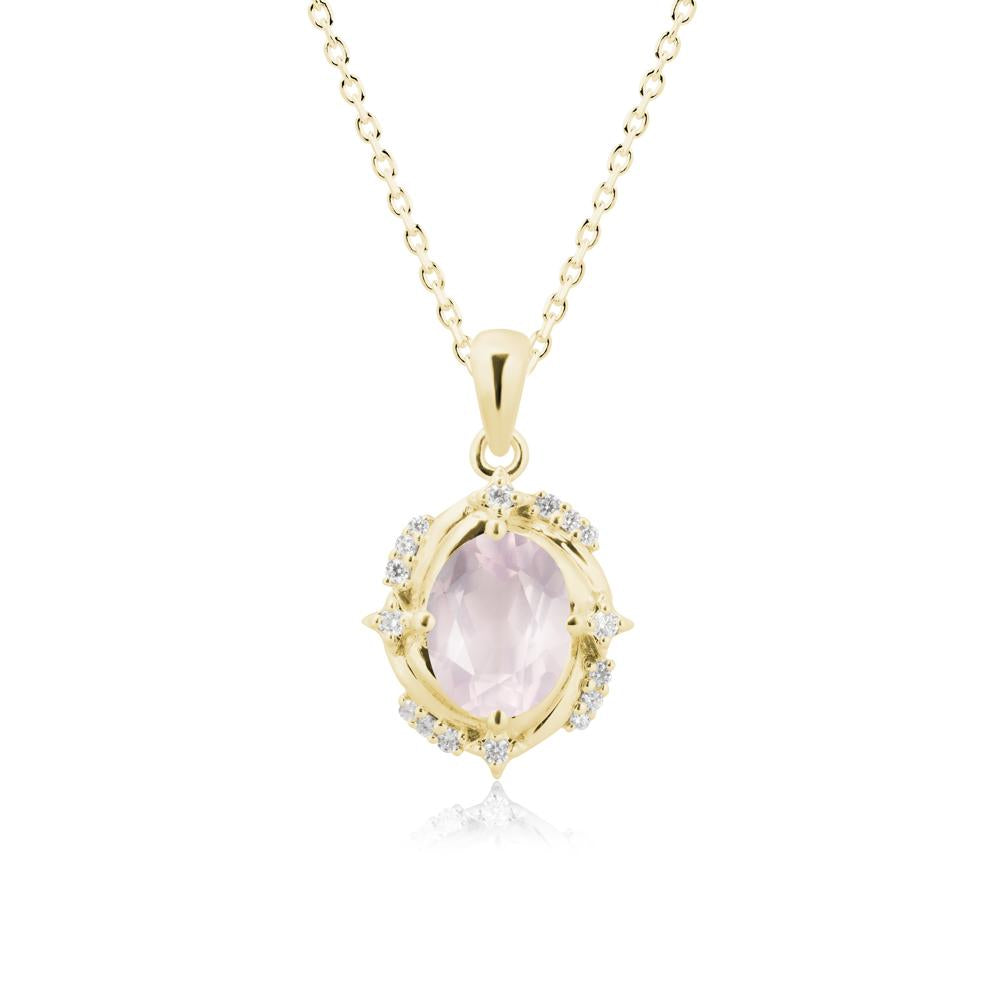 Oval Rose Quartz Shooting Star Pendant Necklace - LUO Jewelry #metal_18k yellow gold