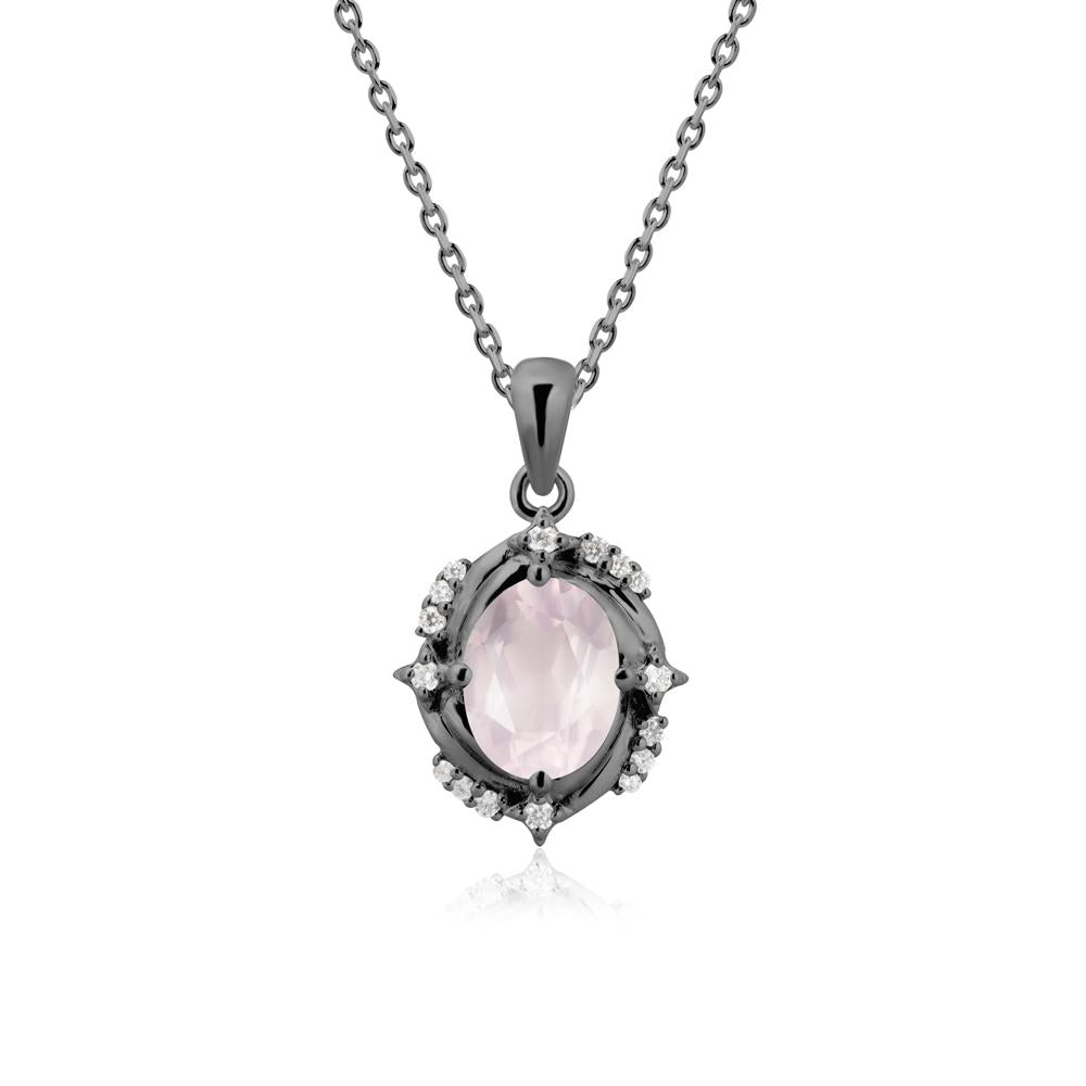 Oval Rose Quartz Shooting Star Pendant Necklace - LUO Jewelry #metal_black finish sterling silver
