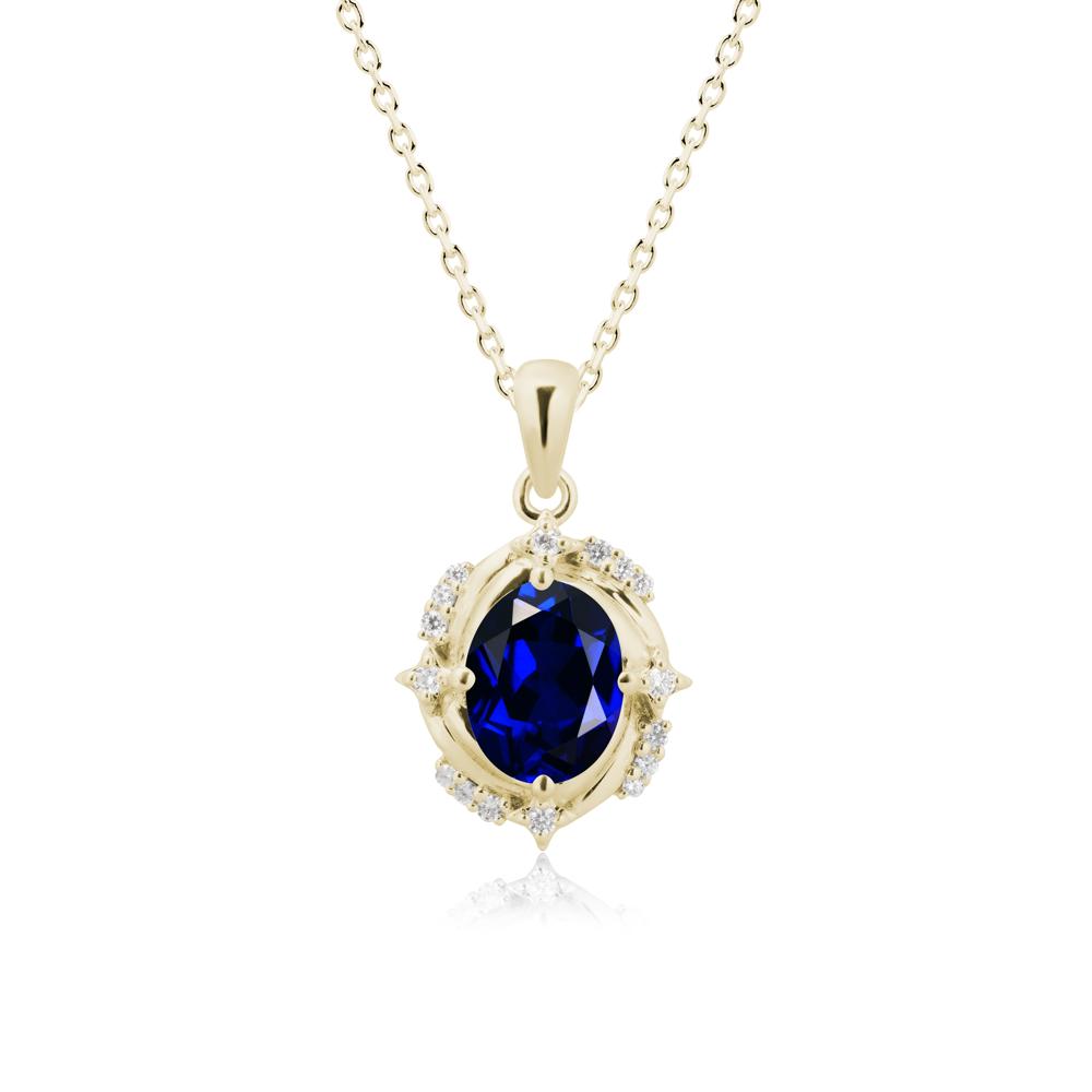 Oval Sapphire Shooting Star Pendant Necklace - LUO Jewelry #metal_14k yellow gold