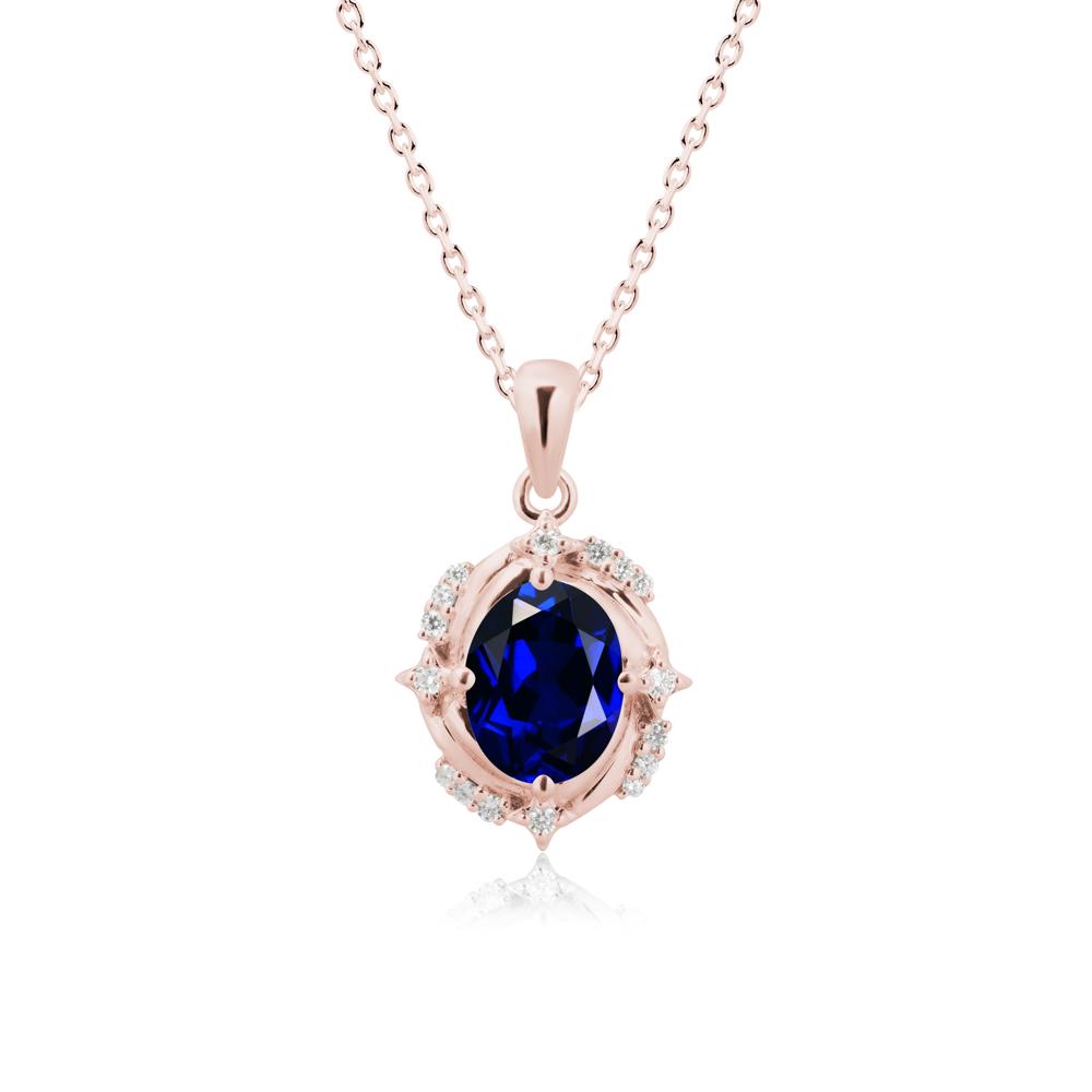 Oval Sapphire Shooting Star Pendant Necklace - LUO Jewelry #metal_18k rose gold