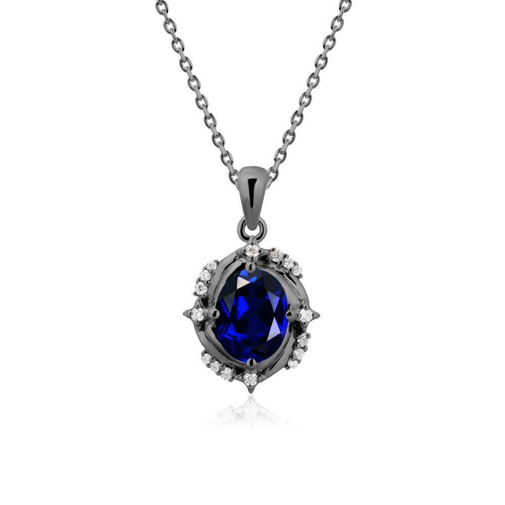 Oval Sapphire Shooting Star Pendant Necklace - LUO Jewelry #metal_black finish sterling silver