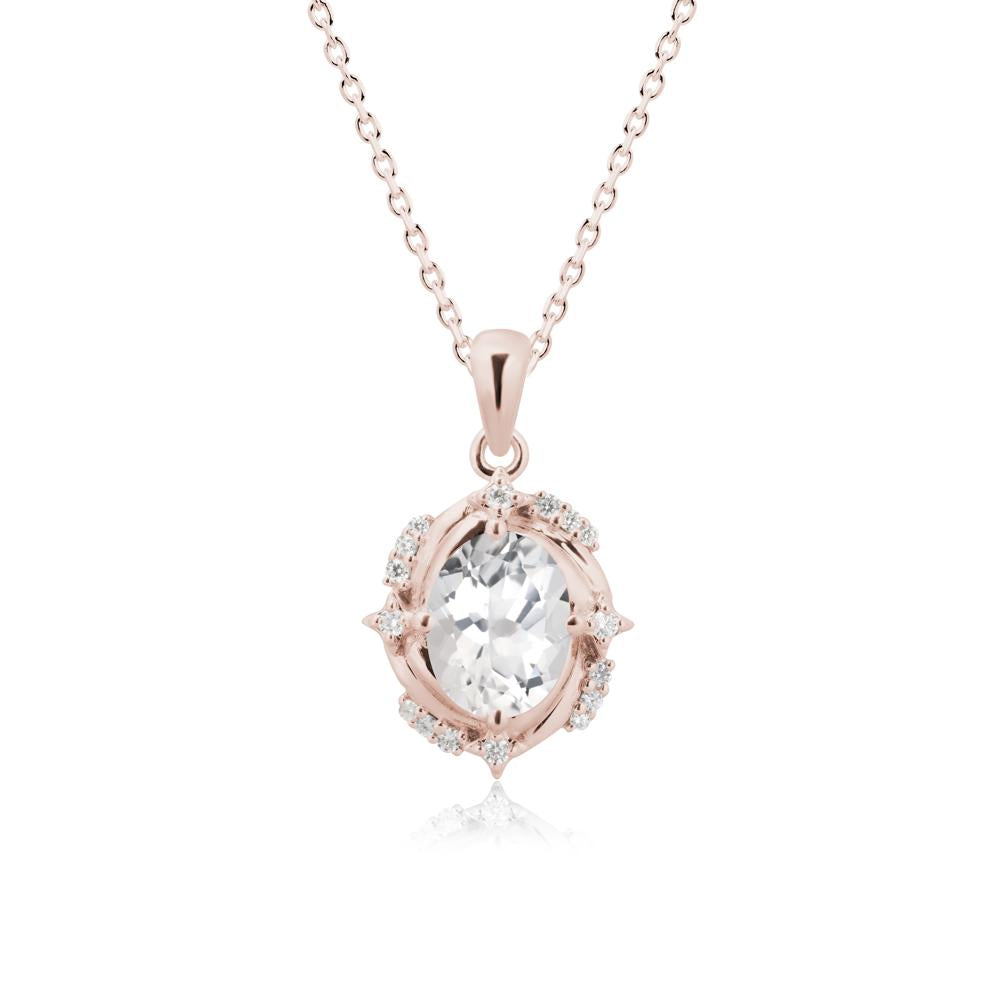 Oval White Topaz Shooting Star Pendant Necklace - LUO Jewelry #metal_14k rose gold