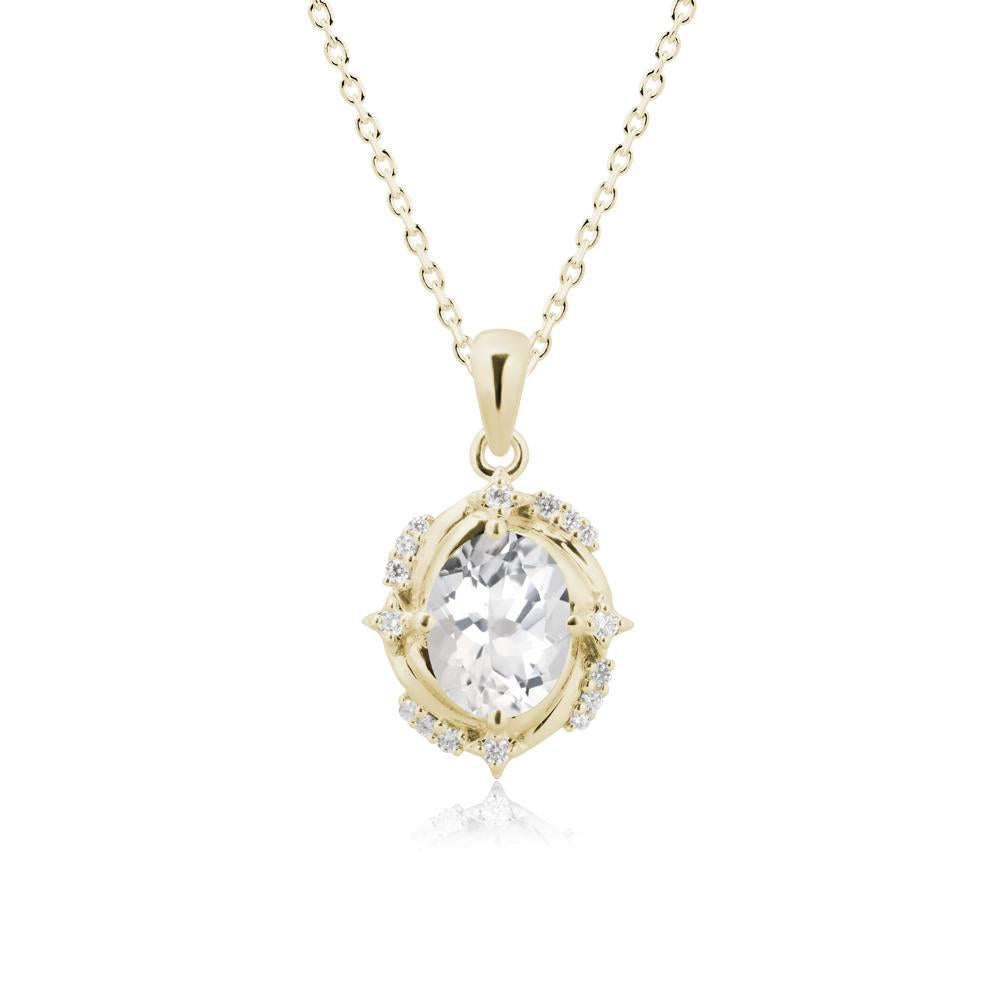 Oval White Topaz Shooting Star Pendant Necklace - LUO Jewelry #metal_14k yellow gold