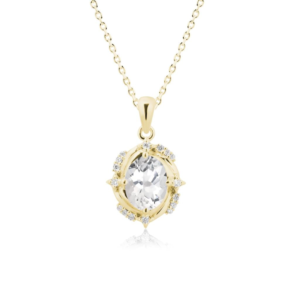 Oval White Topaz Shooting Star Pendant Necklace - LUO Jewelry #metal_18k yellow gold