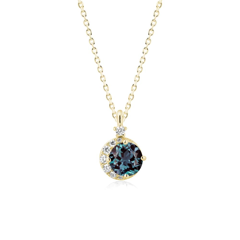 Round Alexandrite Crescent Pendant Necklace - LUO Jewelry #metal_18k yellow gold