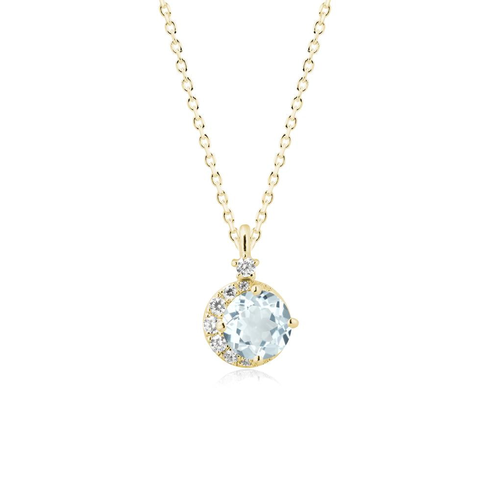 Round Aquamarine Crescent Pendant Necklace - LUO Jewelry #metal_18k yellow gold