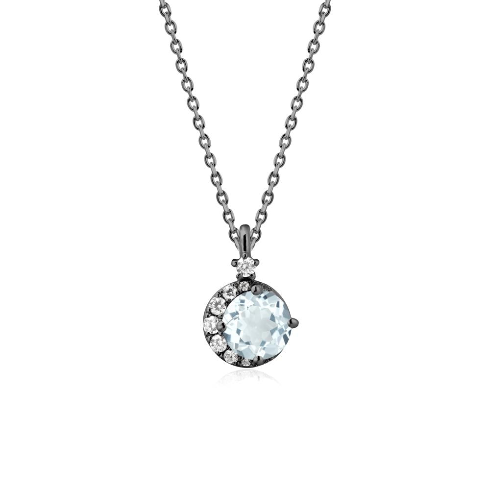 Round Aquamarine Crescent Pendant Necklace - LUO Jewelry #metal_black finish sterling silver