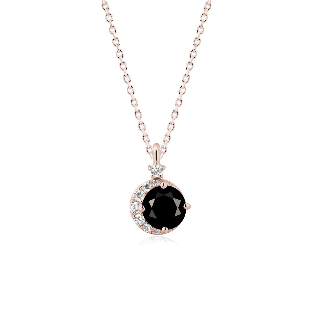 Round Black Spinel Crescent Pendant Necklace - LUO Jewelry #metal_14k rose gold