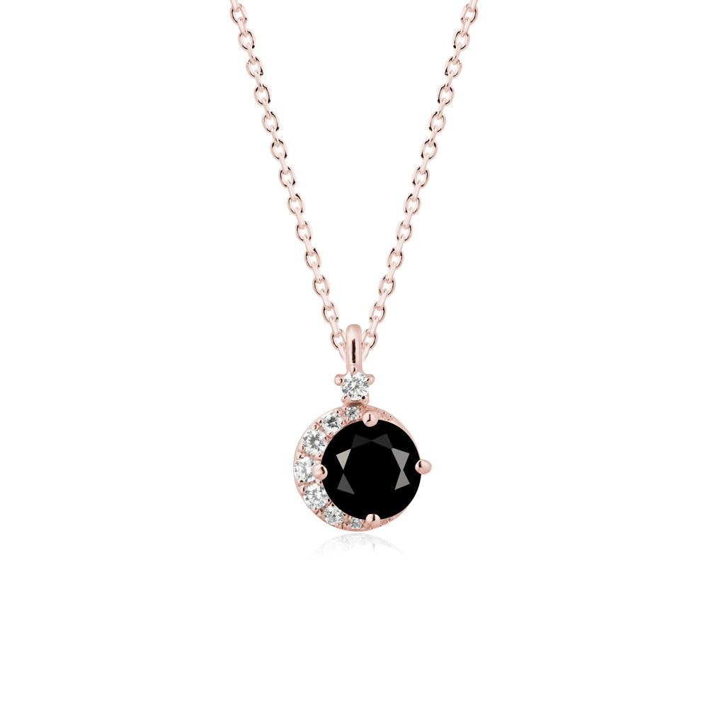 Round Black Spinel Crescent Pendant Necklace - LUO Jewelry #metal_18k rose gold