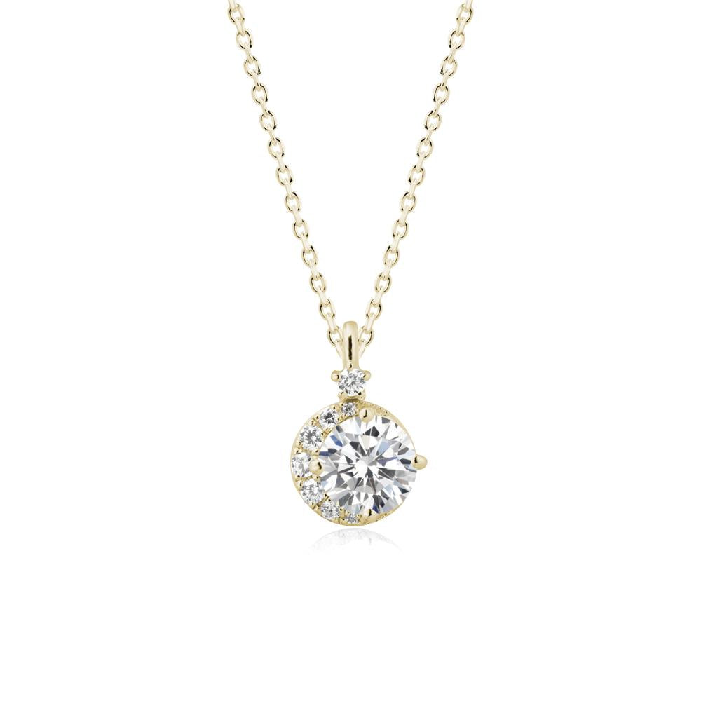 Round Cubic Zirconia Crescent Pendant Necklace - LUO Jewelry #metal_14k yellow gold