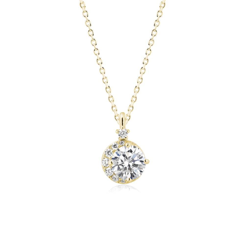 Round Cubic Zirconia Crescent Pendant Necklace - LUO Jewelry #metal_18k yellow gold
