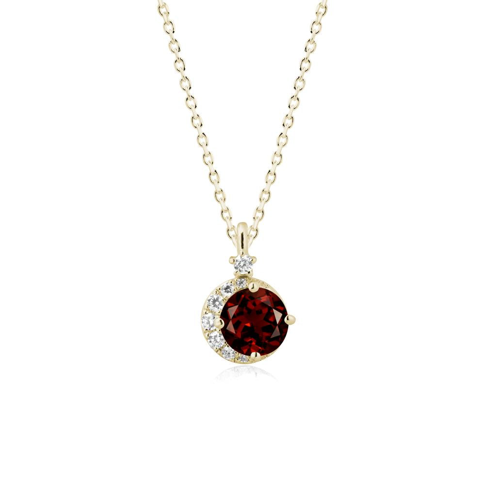 Round Garnet Crescent Pendant Necklace - LUO Jewelry #metal_14k yellow gold