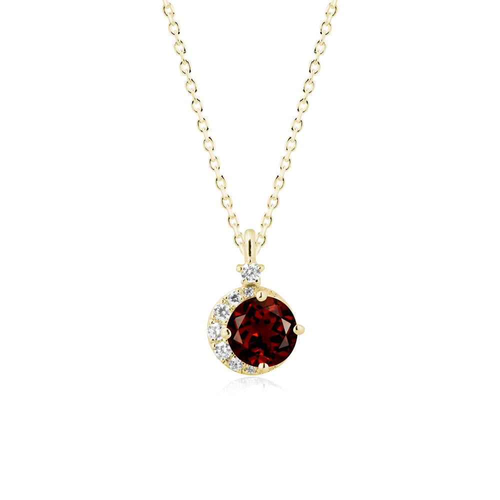 Round Garnet Crescent Pendant Necklace - LUO Jewelry #metal_18k yellow gold