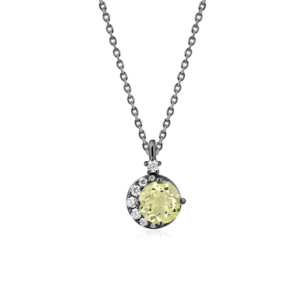 Round Lemon Quartz Crescent Pendant Necklace - LUO Jewelry #metal_black finish sterling silver