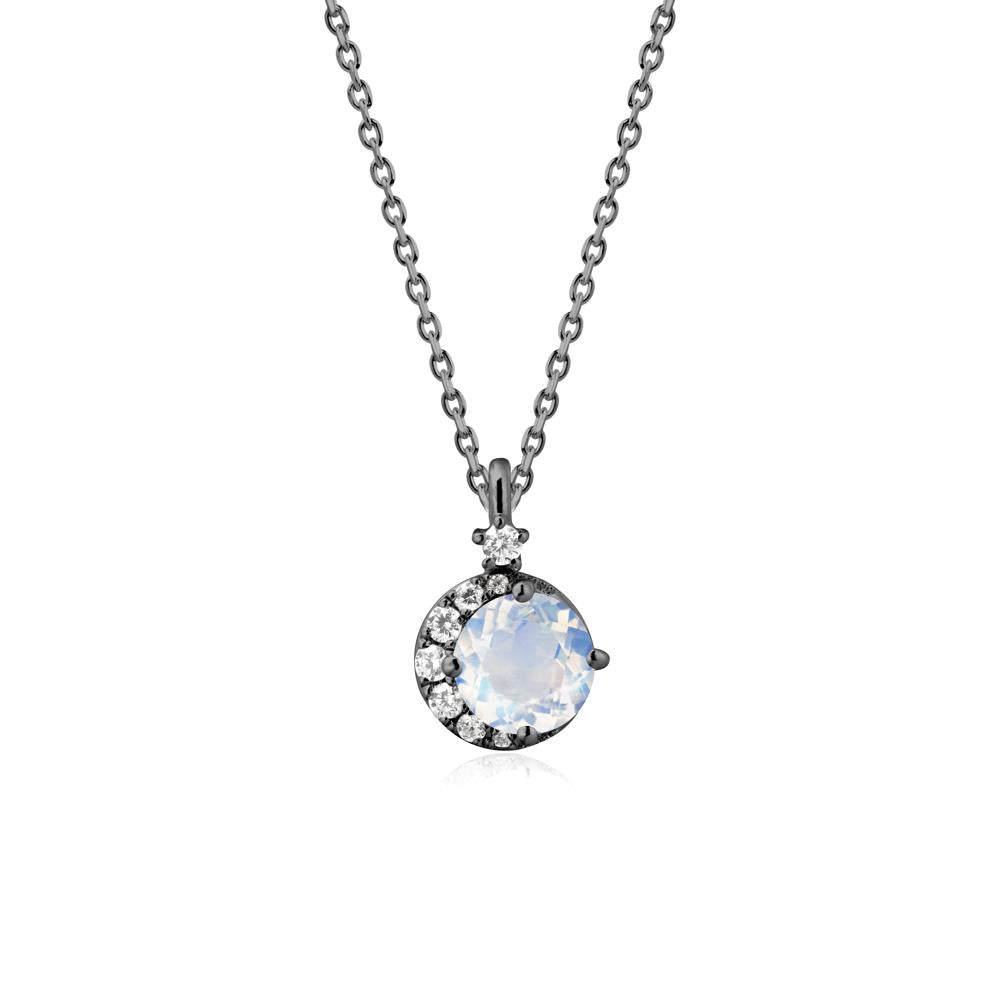 Round Moonstone Crescent Pendant Necklace - LUO Jewelry #metal_black finish sterling silver