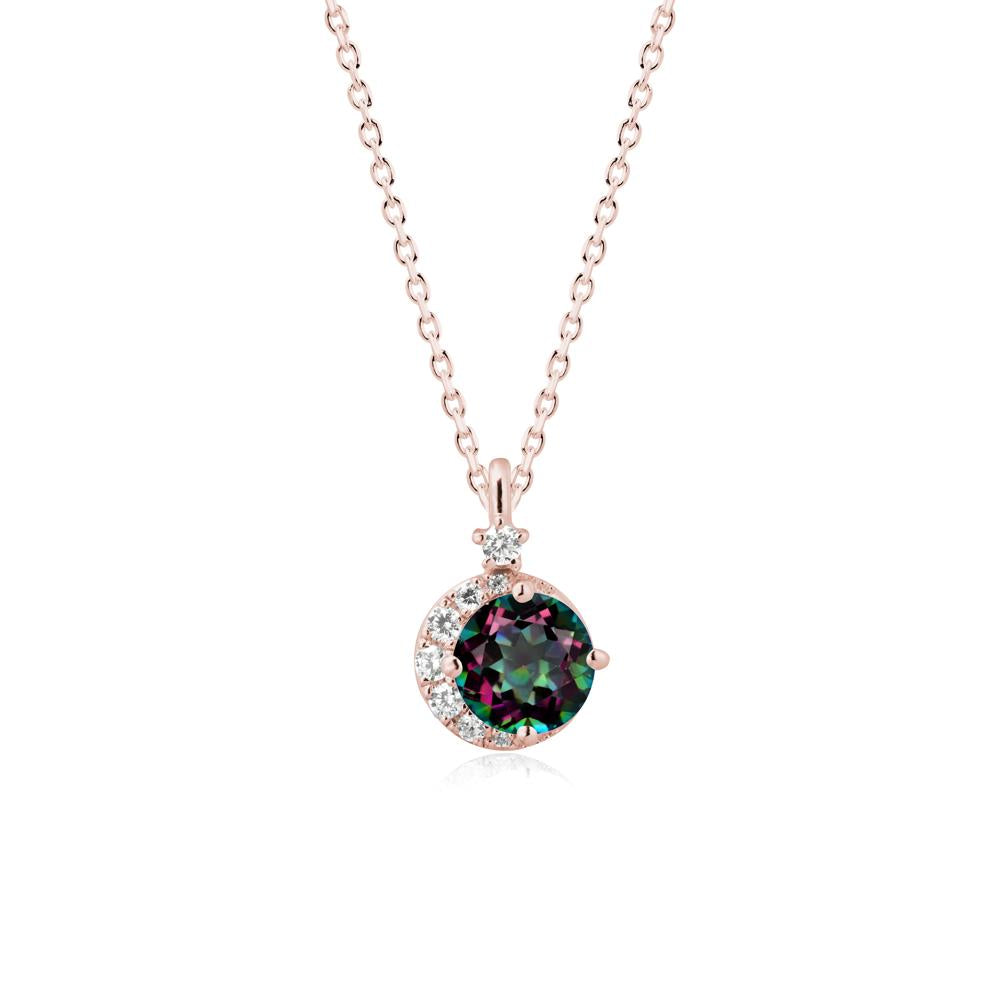 Round Mystic Topaz Crescent Pendant Necklace - LUO Jewelry #metal_18k rose gold