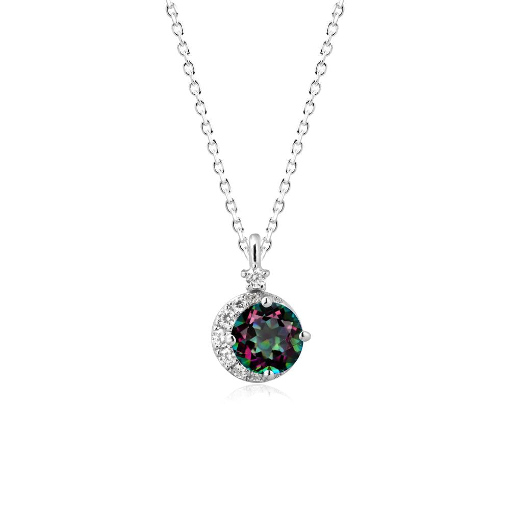Round Mystic Topaz Crescent Pendant Necklace - LUO Jewelry #metal_sterling silver