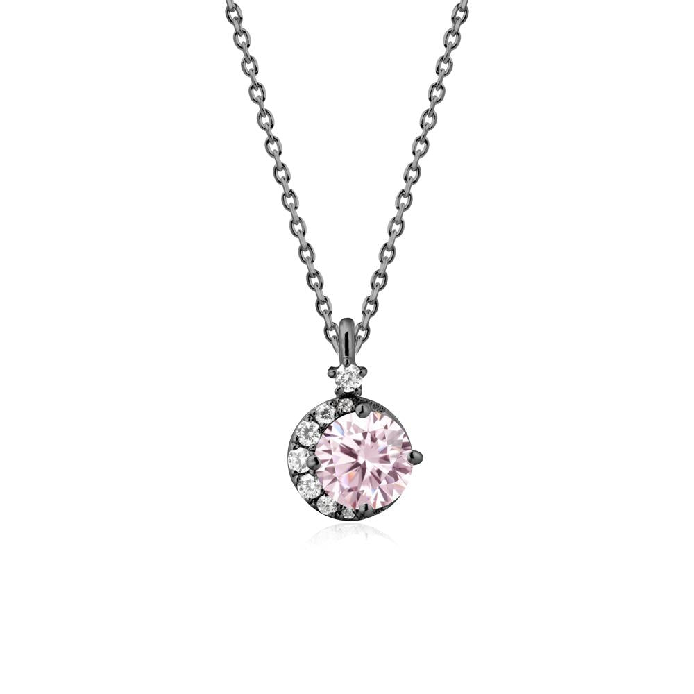 Round Pink Cubic Zirconia Crescent Pendant Necklace - LUO Jewelry #metal_black finish sterling silver