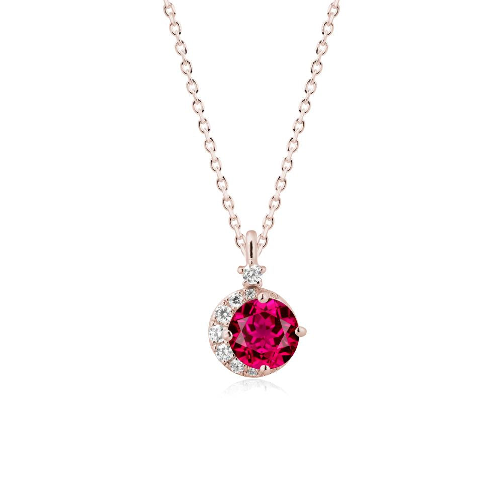 Round Ruby Crescent Pendant Necklace - LUO Jewelry #metal_14k rose gold
