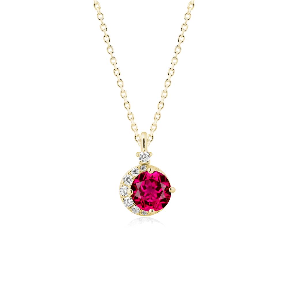 Round Ruby Crescent Pendant Necklace - LUO Jewelry #metal_18k yellow gold