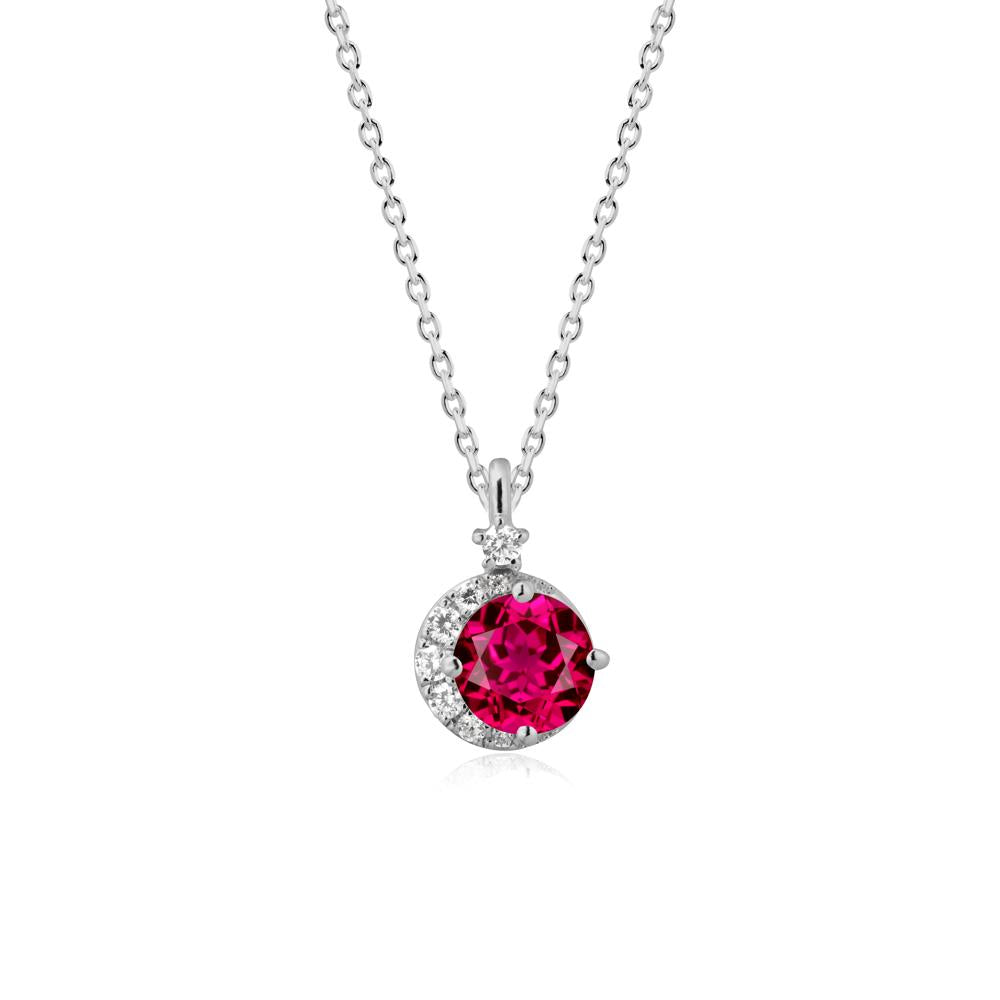 Round Ruby Crescent Pendant Necklace - LUO Jewelry #metal_platinum
