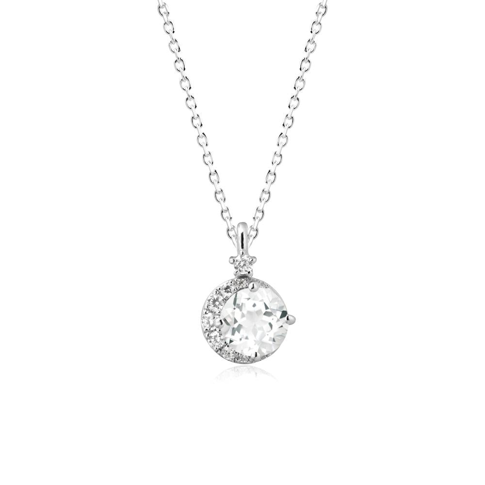 Round White Topaz Crescent Pendant Necklace - LUO Jewelry #metal_18k white gold