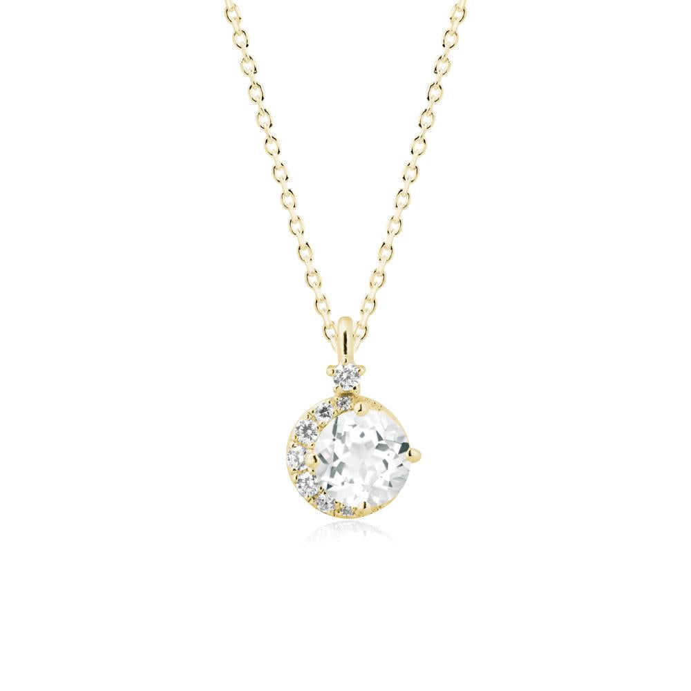Round White Topaz Crescent Pendant Necklace - LUO Jewelry #metal_18k yellow gold