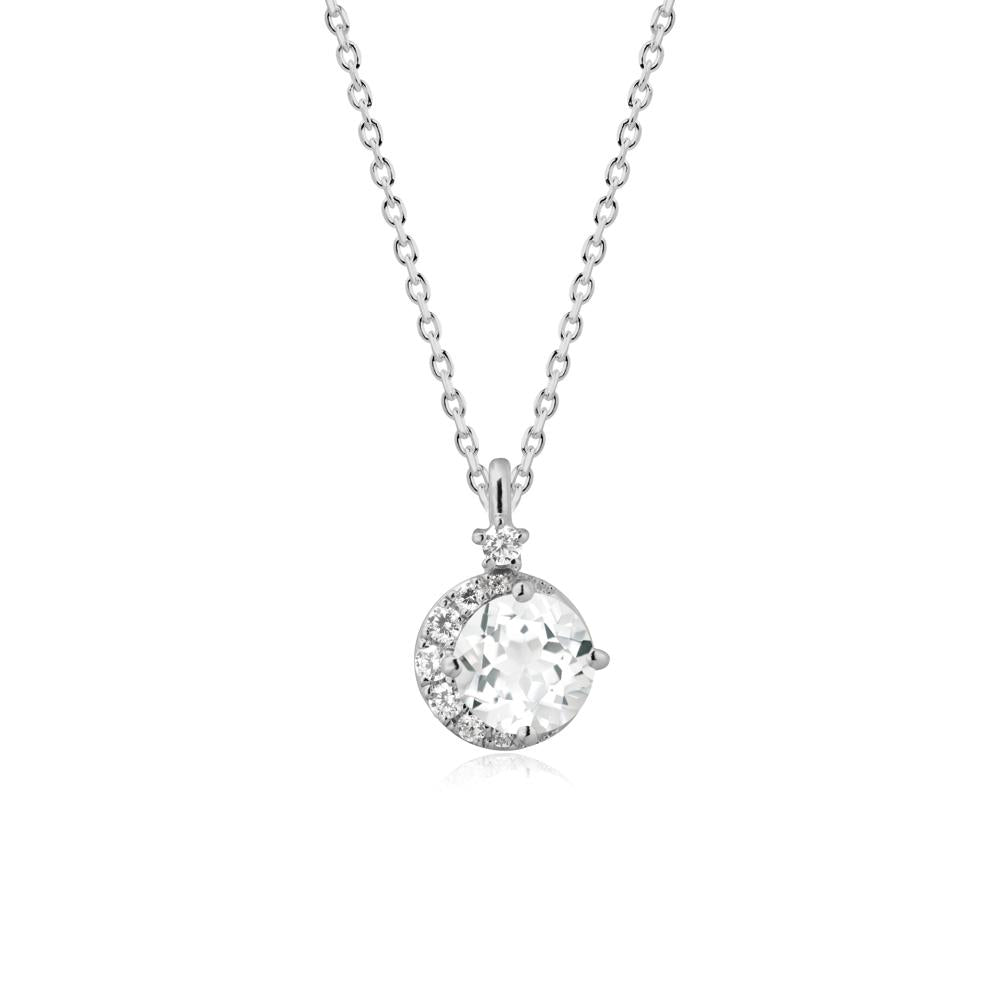 Round White Topaz Crescent Pendant Necklace - LUO Jewelry #metal_platinum