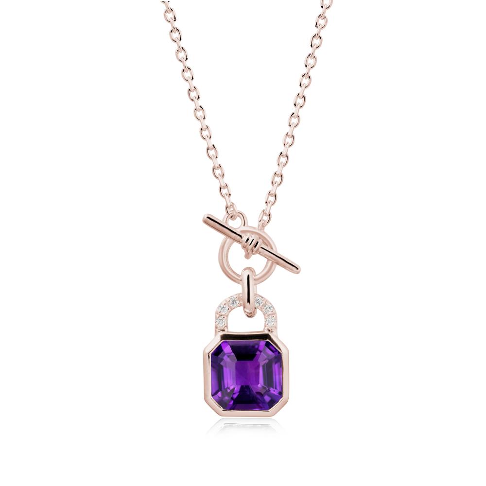 Amethyst Lock Pendant Necklace with Openable Toggle - LUO Jewelry #metal_14k rose gold