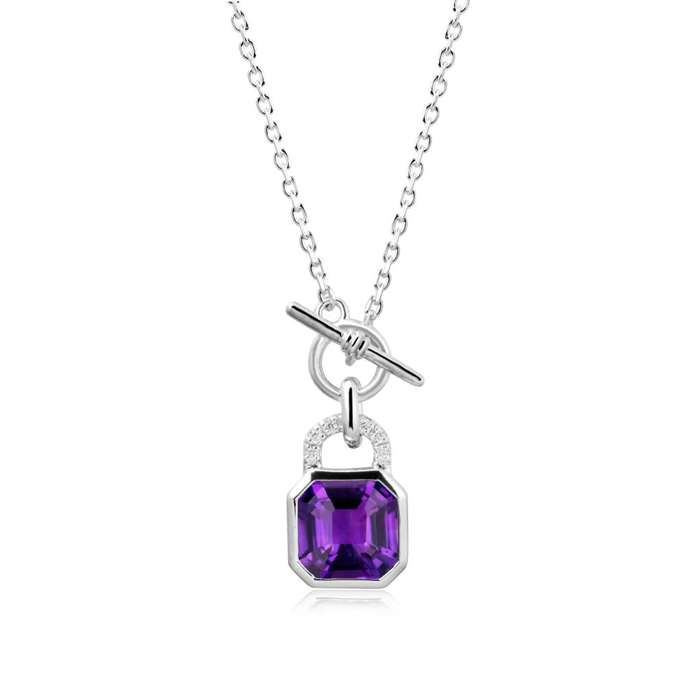 Amethyst Lock Pendant Necklace with Openable Toggle - LUO Jewelry #metal_14k white gold