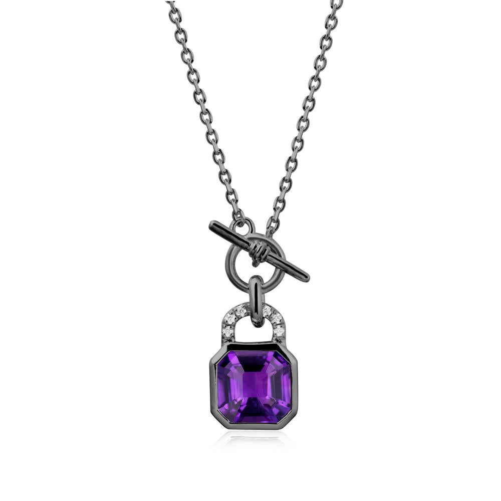 Amethyst Lock Pendant Necklace with Openable Toggle - LUO Jewelry #metal_black finish sterling silver