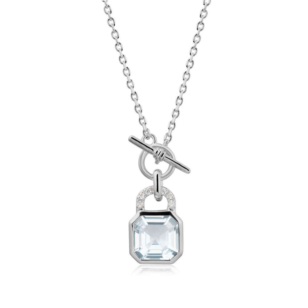 Openable Lock Aquamarine Pendant Necklace - LUO Jewelry #metal_platinum