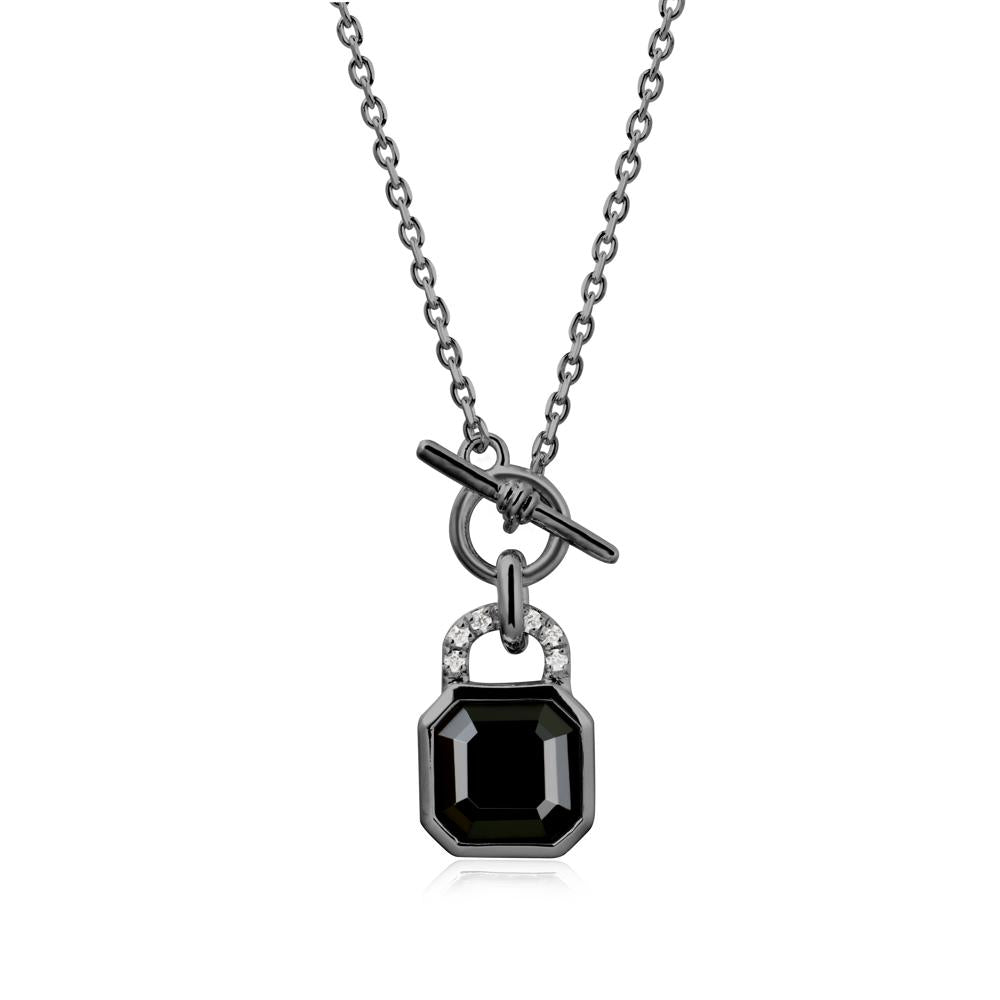 Bezel Black Spinel Toggle Necklace - LUO Jewelry #metal_black finish sterling silver