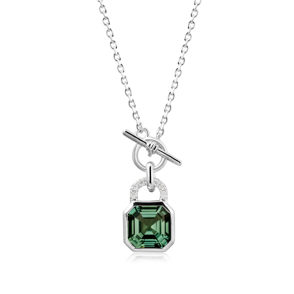 Green Sapphire Lock Pendant Necklace with Openable Toggle - LUO Jewelry #metal_14k white gold