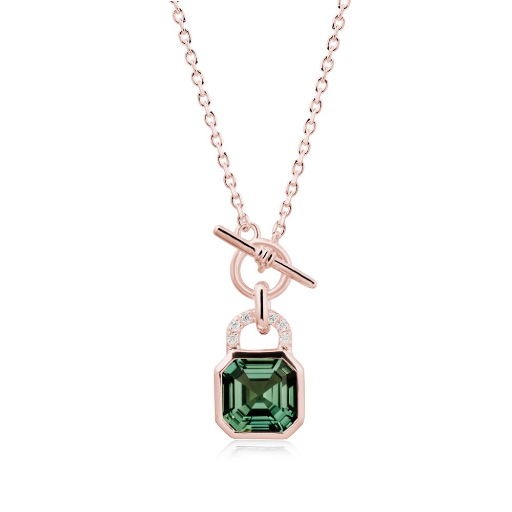 Green Sapphire Lock Pendant Necklace with Openable Toggle - LUO Jewelry #metal_18k rose gold