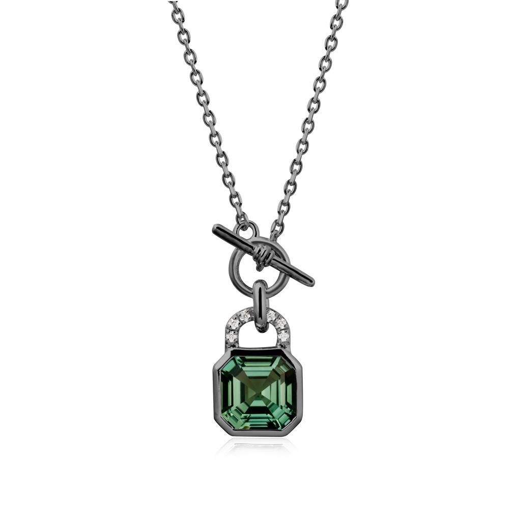 Green Sapphire Lock Pendant Necklace with Openable Toggle - LUO Jewelry #metal_black finish sterling silver
