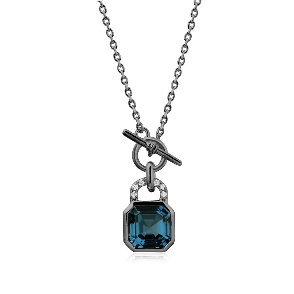Openable Lock London Blue Topaz Pendant Necklace - LUO Jewelry #metal_black finish sterling silver